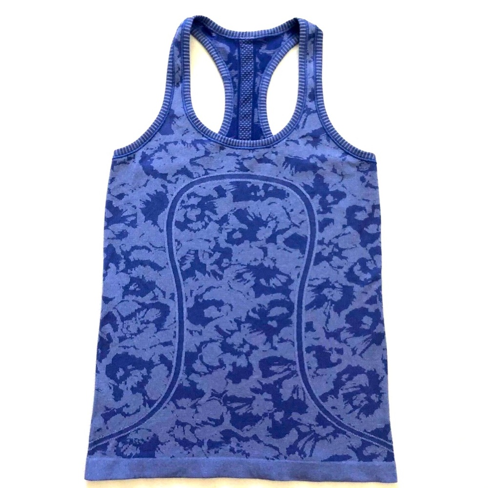 COPY - Lululemon Run Swiftly Heathered Sapphire Blue Seamless Racerback Tank Si…